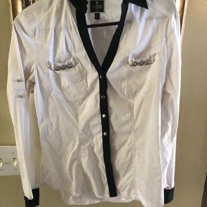 White black trim and silver accent Express blouse